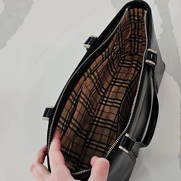 Burberry Leather Tote Bag Authentic – Classic Nova Check Side Panels & Interior - Picture 7 of 12